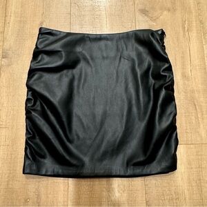 New! TART Collections Black Faux Leather Mini Skirt Ruched Sides Size XS